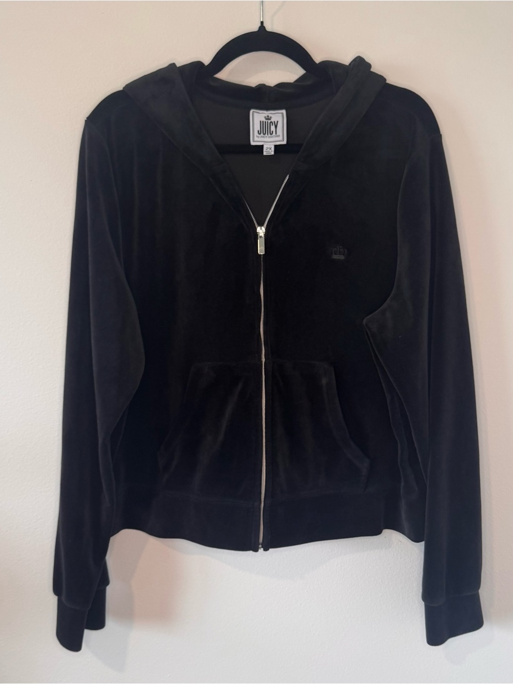 Juicy by Juicy Couture Women’s 2X Black Velour Full Zip Hoodie Plus Size